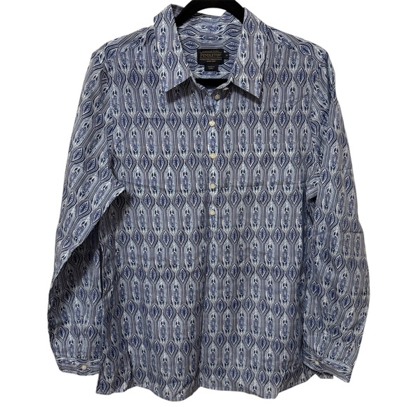 Pendleton Tops - Pendleton Silk Cotton‎ Blend Blue Patterned Button Shirt Sz M